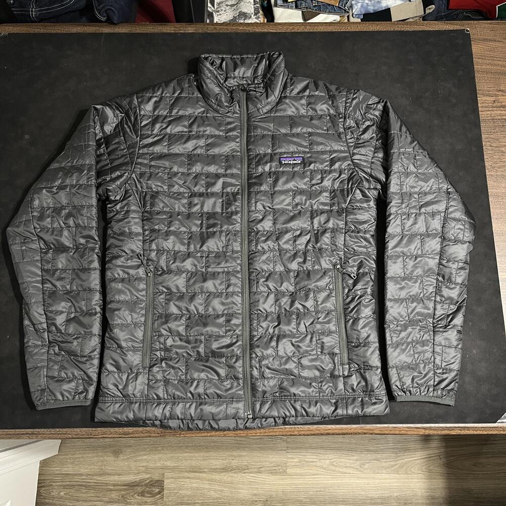 Patagonia Nano Puff Jacket Mens Medium Gray Primaloft Insulated Full Zip Hiking
